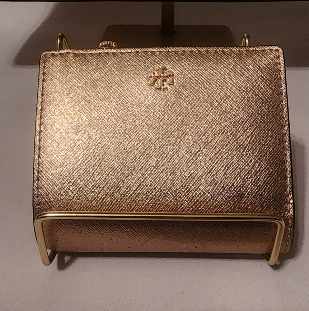 Tory Burch Shimmering Rose Gold Tote and Wallet EUC w New Crossbody Strap - Picture 13 of 16